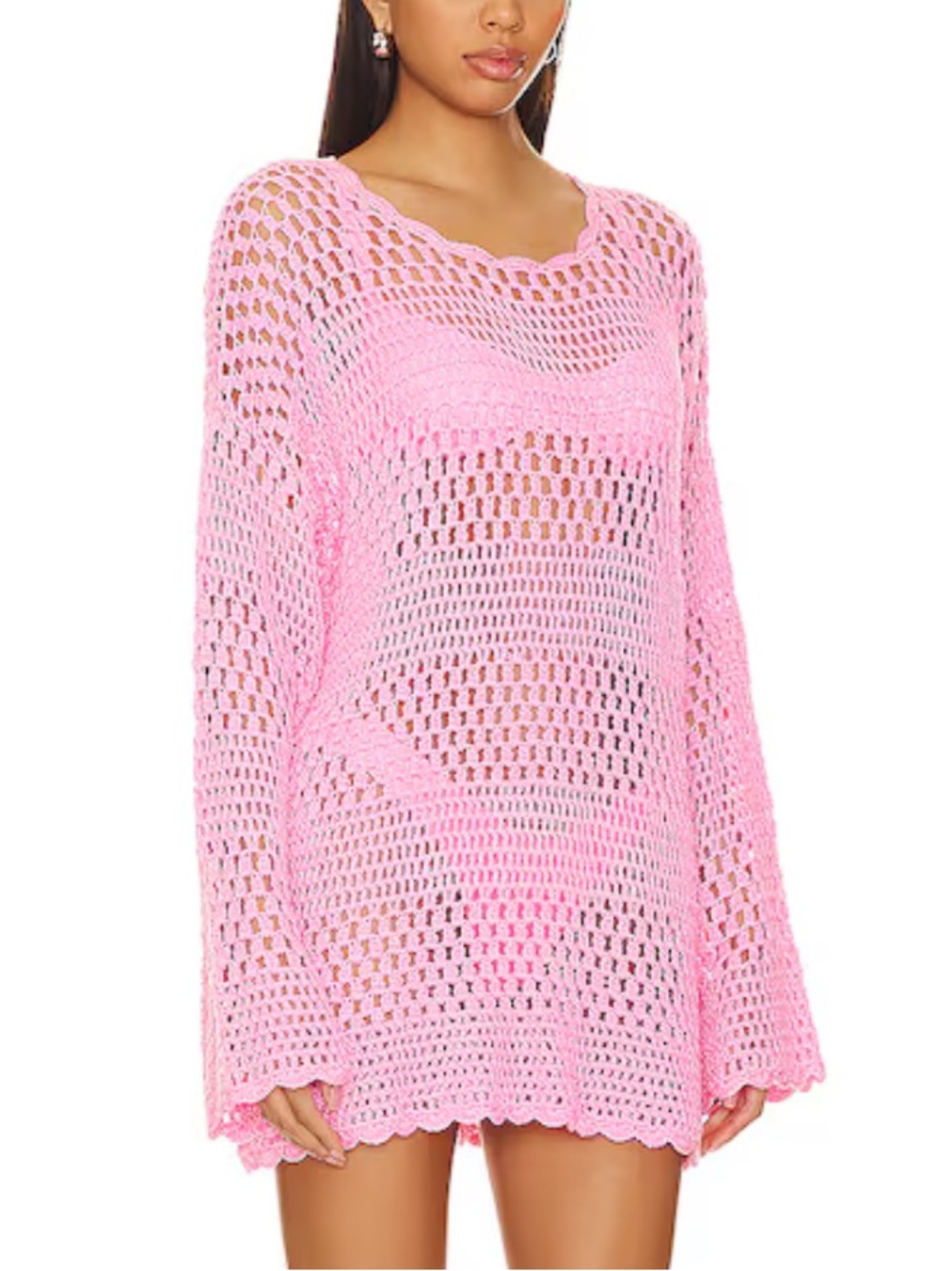 NWT Show Me Your Mumu Paula Pullover Cover Up Bubblegum Pink Crochet Revolve - S
